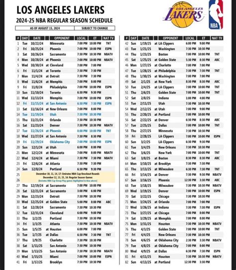 lakers schedule and results